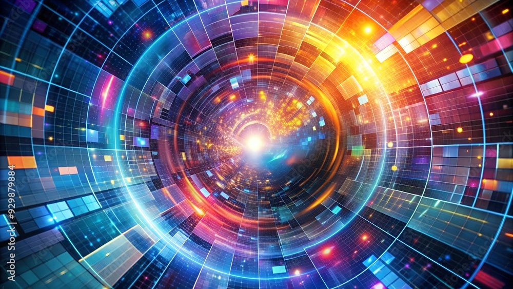 Poster abstract digital vortex: a mesmerizing swirl of vibrant colors and intricate patterns, evoking a sen