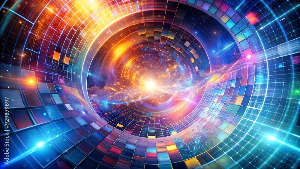 Poster abstract digital vortex: a mesmerizing swirl of vibrant colors and intricate patterns, evoking a sen