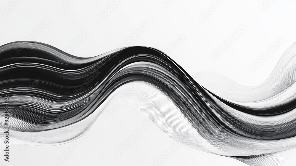 Aufkleber black and white abstract waves with ample copy space in the center for text.