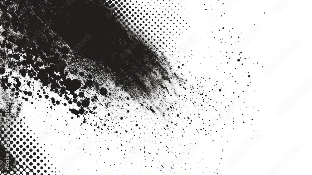 Poster top view of a black and white halftone pattern with plenty of copy space on the left side.