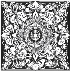 Intricate Mandala Pattern: Black and White Ornamental Design