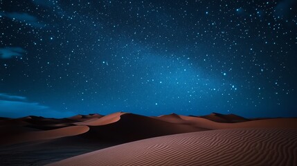 Amazing views of the Sahara desert under the night starry sky. 