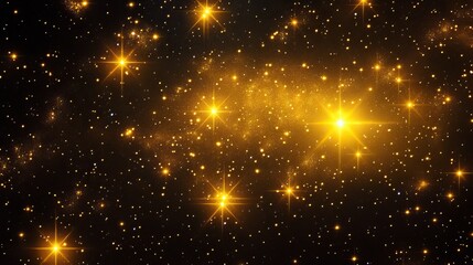 Fototapeta premium Overhead shot of bright yellow stars, with clear space for text, emphasizing their shimmer