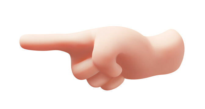 Vector illustration of man hand point gesture to left on white color background. 3d style design of fore finger point gesture male white skin hand