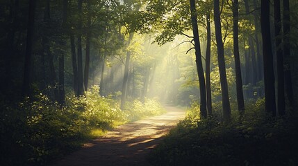 Obraz premium Sunbeams Through the Forest