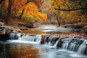 Breathtaking autumn landscape with vibrant trees, colorful leaves, and tranquil nature...