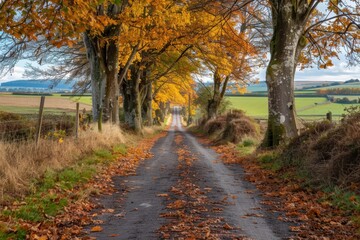 Obraz premium Breathtaking autumn landscape with vibrant trees, colorful leaves, and tranquil nature...