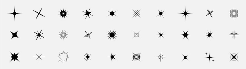 Sparkle star icon set. Stars Sparkles sign symbol set. Abstract sparkl sign symbol. Decoration element. Cute shape collection. Shining effect. Flat design. White background. Isolated. Vector