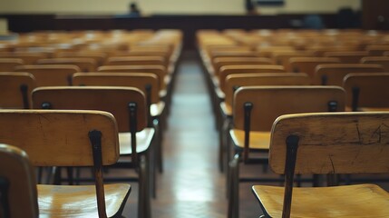 Empty Modern Classroom In the School Interior, Back to School Concept Book, Chair, table 3D Render.