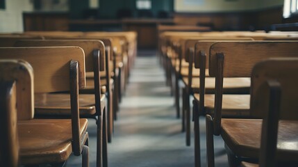 Empty Modern Classroom In the School Interior, Back to School Concept Book, Chair, table 3D Render.
