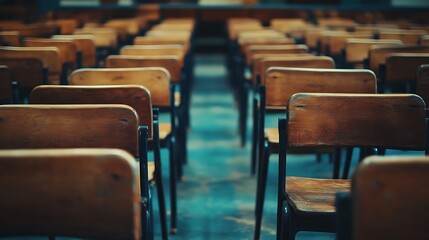 Empty Modern Classroom In the School Interior, Back to School Concept Book, Chair, table 3D Render.