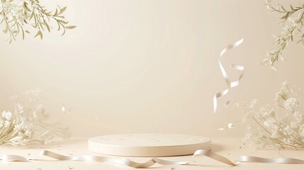 small podium background, warm color with ribbons 01