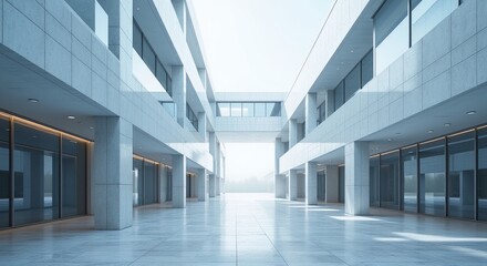Obraz premium Modern architecture space, sleek lines, bright lighting, expansive openness, ideal for business, real estate marketing, versatile backgrounds, copy space available.