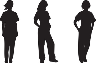 Silhouettes of nurses on transparent background