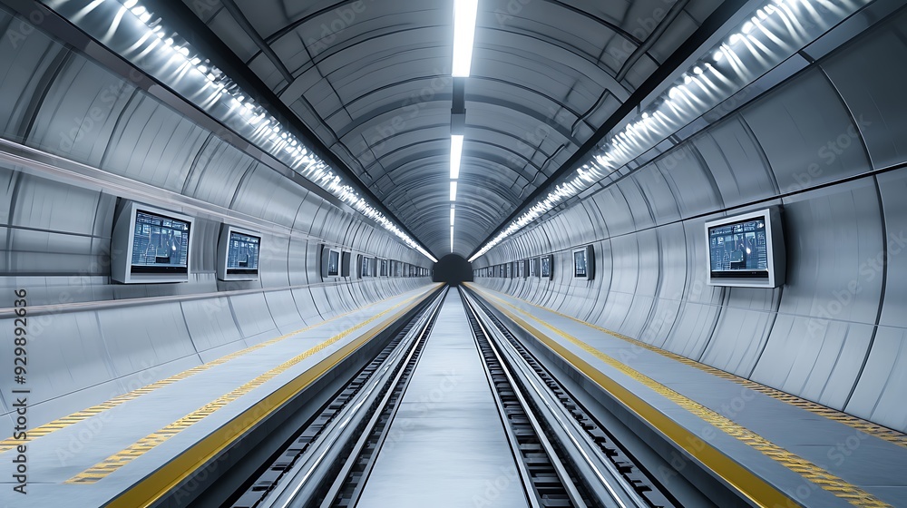 Aufkleber a futuristic subway system with automated trains and digital route maps