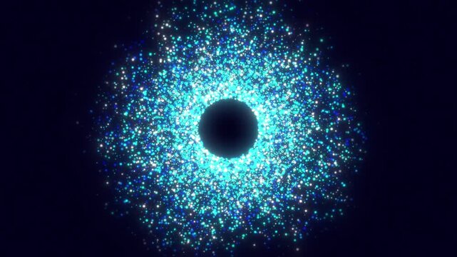 Abstract Quantum Eye Effect on a Dark Blue Background. Glowing Particles. 4K