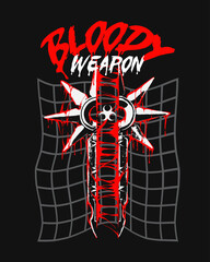 Blood weapon japanese sword t shirt design, japanese graphic t shirt