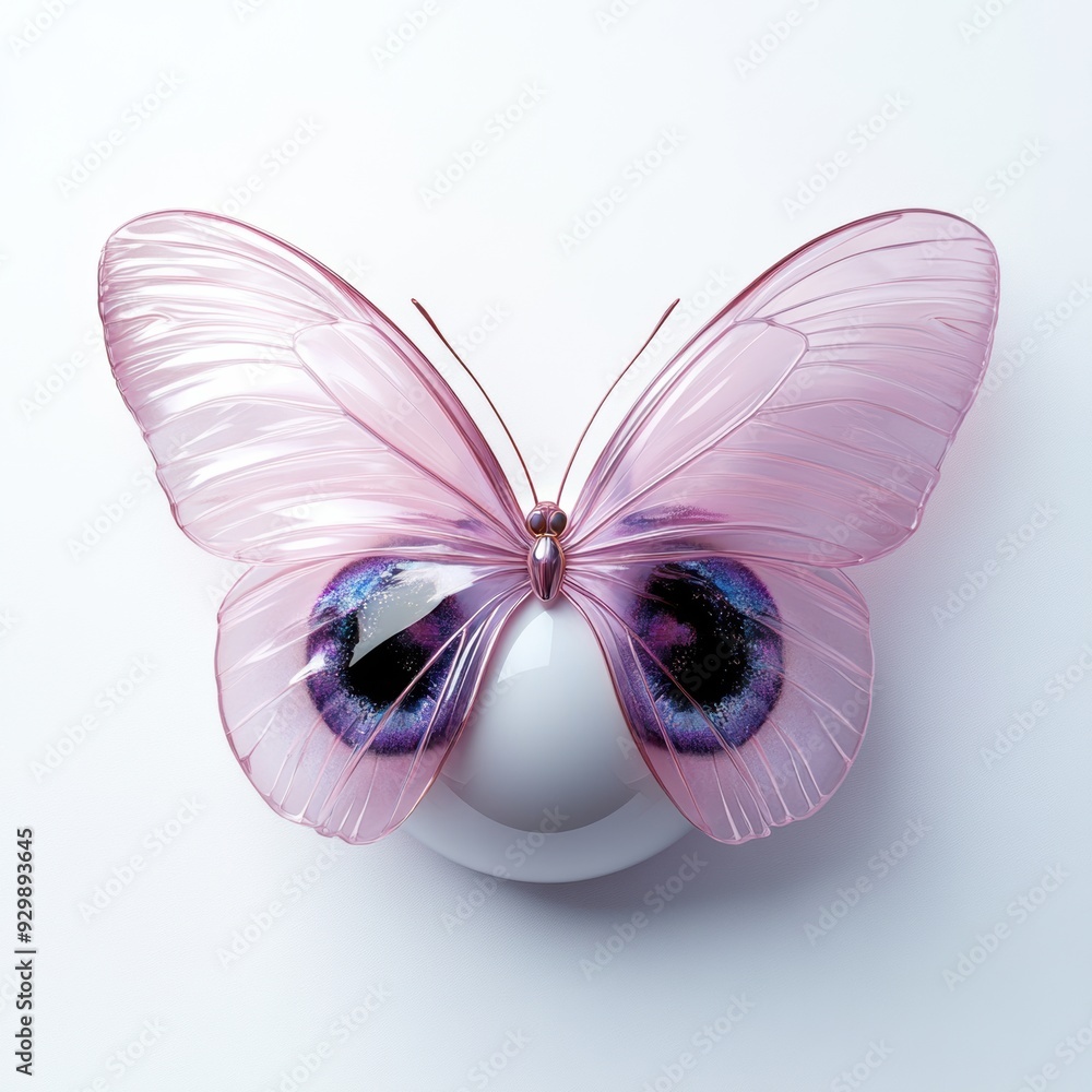 Poster A butterfly shaped glass ball with a pair of blue eyes, AI