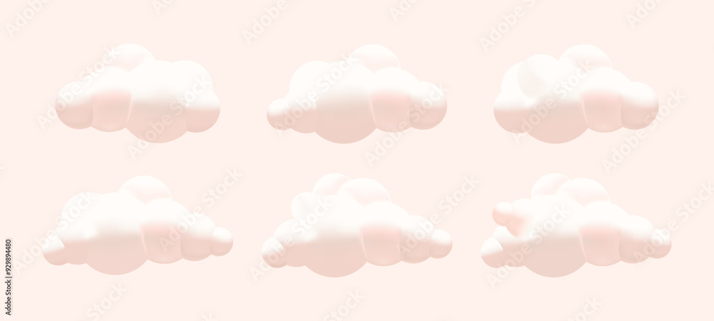 Poster a set of cartoon style 3d vector clouds. soft round cartoon fluffy clouds in bubble shape in sky moc