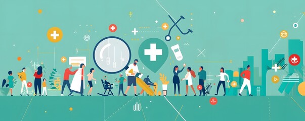 Obraz premium Diverse People Participating in a Healthcare System with Medical Symbols