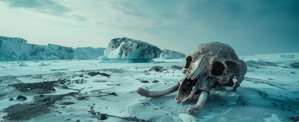 The thawing glaciers have exposed an unforeseen spectacle - the massive skeleton of a prehistoric mammoth, a stark reminder of our earth's history.