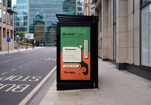 Mockup Of Vertical Customizable Sign On Bus Stop