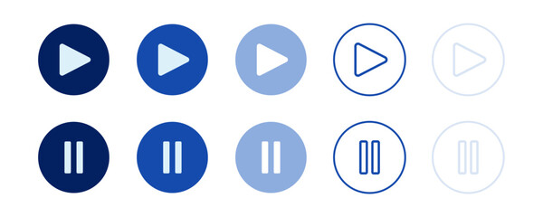 Play Pause button icon. Media player control icon set. Music player navigation Vector design illustration. Blue round circle icon on white background