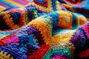 Colorful Knitted Blanket Closeup Texture - Abstract Background Image