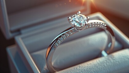 Close-Up Presentation of Elegant Engagement Ring in Box Symbol of Love and Commitment