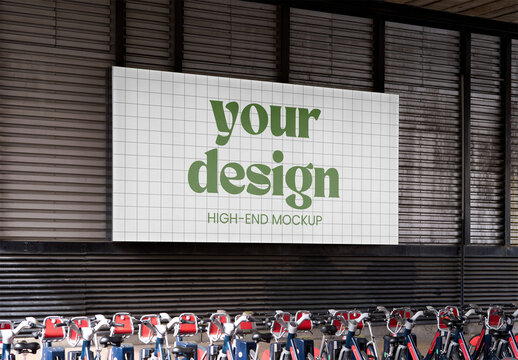 Mockup Of Customizable Horizontal Sign By Bike Park