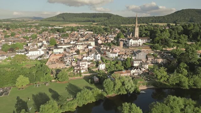 St Marys Church Ross on Wye old town, Herefordshire, England, aerial view