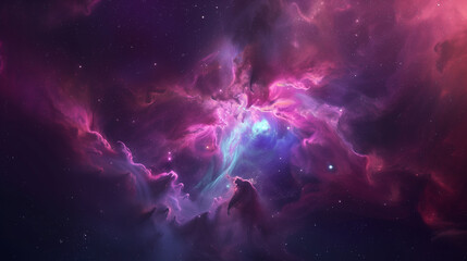 Cosmic nebula with vibrant purple and pink hues in deep space