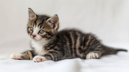 Tabby kitten Fold body shot isolated on white background
