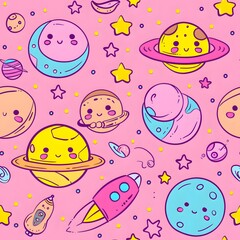 Cute pink space pattern digital paper