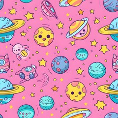 Naklejka premium Cute pink space pattern digital paper