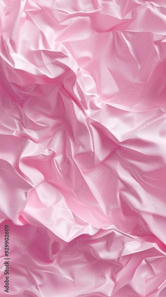 Poster Delicate, crumpled pink fabric displays soft light and shadow effects, creating a serene and calming ambiance