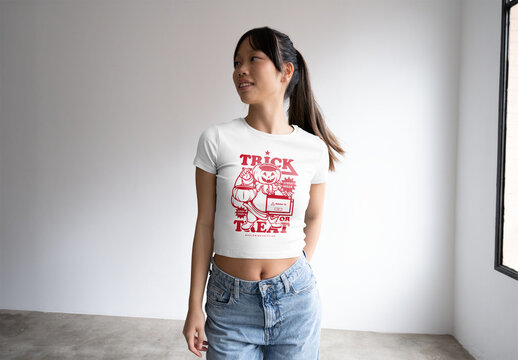 Mockup Of Woman In Customized T-Shirt And Pony Tail