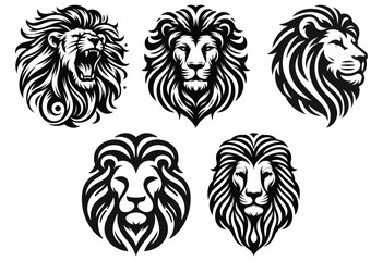 Obraz premium Stylized lion heads vector, black and white, isolated on white background, ideal for tattoos and logos