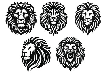 Obraz premium Vector lion head illustrations, black and white, decorative designs, perfect for tattoos