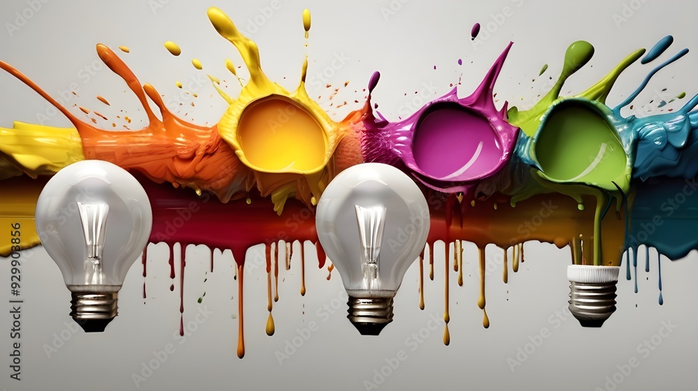 Poster this is a very creative and vibrant image! it shows a lightbulb filled with colorful paint that is e
