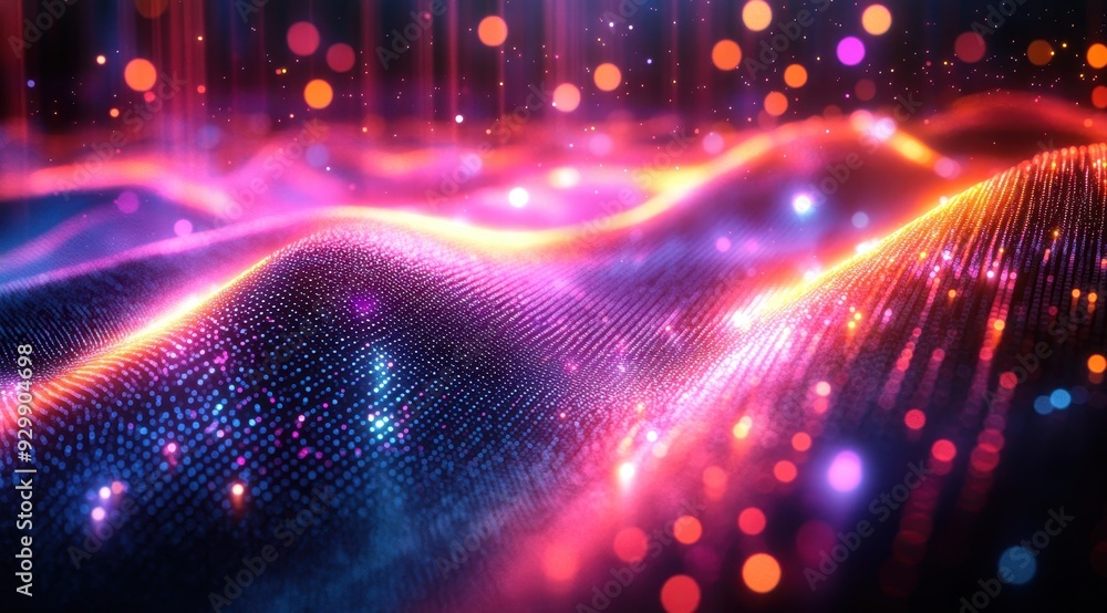 Poster vibrant and colorful light patterns, resembling an immersive dance of luminous lights. the backgroun
