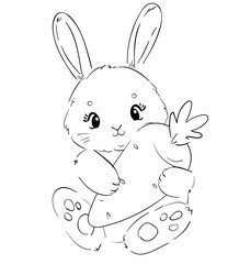 Cute rabbit and carrot ink. Childish vector illustration. Bunny Print design 
