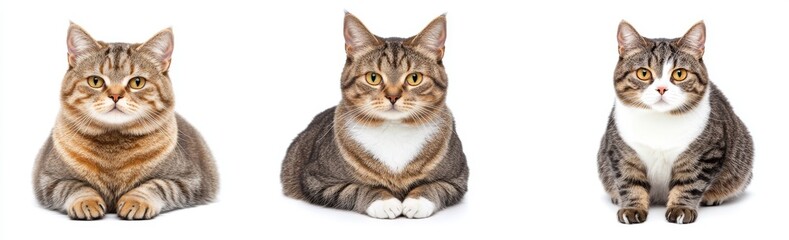 Obraz premium Isolated on transparent background, we see a funny British shorthair cat sitting and looking at the camera.