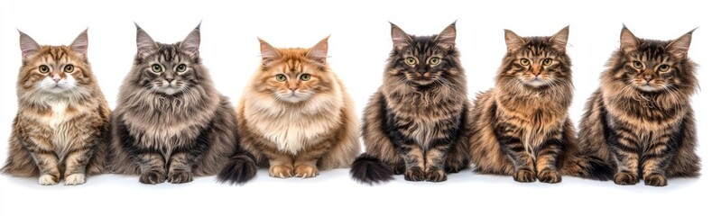 Various shorthair and longhair cats, isolated on transparent background