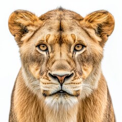 Obraz premium A close-up of a lioness with a scared face isolated on a transparent background