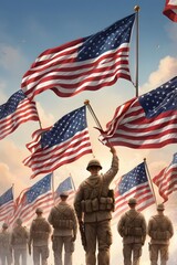 Happy Veterans Day with American flags as well as the awesome background