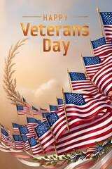 Happy Veterans Day with American flags as well as the awesome background