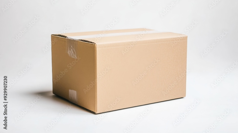Poster isolated white background with empty cardboard box