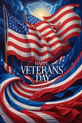 Happy Veterans Day with American flags as well as the awesome background