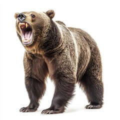 Fototapeta premium On a transparent background, a grizzly bear opens its mouth